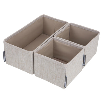 låda 3 pack set garderob förvaring lådor hylla organisera småsaker beige tyg